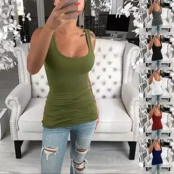 Женская мода повседневный жилет однотонный без рукавов U-образный вырез летний жилет майка майка S красный