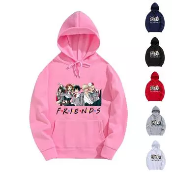 Женская мода принт длинный рукав свободный свитер с капюшоном пуловер с карманом топ