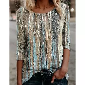 Женская мода принтованная повседневная футболка с длинным рукавом с круглым вырезом осень-зима женский пуловер топы базовые футболки S