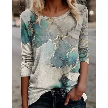 Женская мода принтованная повседневная футболка с длинным рукавом и круглым вырезом, женские пуловеры, топы, базовые футболки на весну и лето S