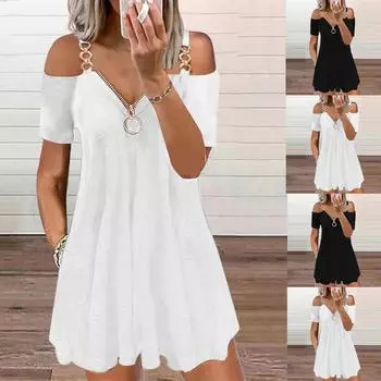 Женская мода Прохладный сплошной цвет Повседневное элегантное платье с открытыми плечами