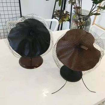 Женская мода простая ПУ берет винтажная сетчатая задняя часть таинственная шляпа для леди мягкая удобная дышащая стильная шляпа в форме тыквы one size чёрный