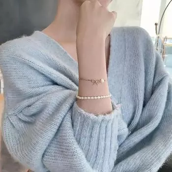 Женская мода Простой индивидуальный пресноводный жемчуг двухсекционный браслет цепочка темперамент регулируемый браслет