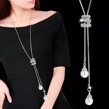 Женская мода простой кристалл жемчужное ожерелье с подвеской роскошное спиральное длинное ожерелье свитер цепь для женщин очарование ювелирные изделия подарки серебряный