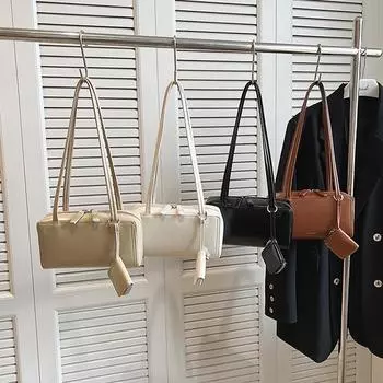 Женская мода PU кожа подушка верхняя ручка сумки через плечо ретро однотонные подмышечные сумки с небольшой сумочкой женские сумки 22x7x12cm чёрный