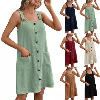 Женская мода, пуговицы спереди, прямой подол, карман и нашивка, свободные короткие платья-жилеты L бежевый