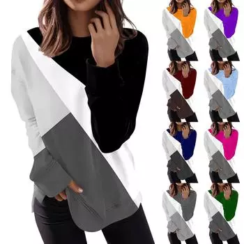 Женская мода пуловер с длинным рукавом Повседневная футболка Свободный топ с геометрическим принтом и принтом S винный