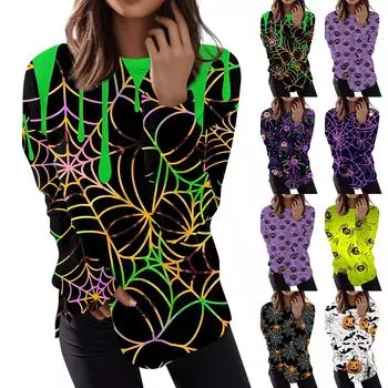 Женская мода пуловер с длинным рукавом толстовка повседневная футболка Хэллоуин с принтом свободный топ XXXL белый