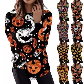 Женская мода пуловер с длинным рукавом толстовка повседневная футболка Хэллоуин с принтом свободный топ XXXXXL белый