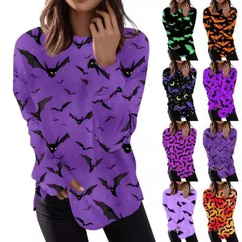 Женская мода пуловер с длинным рукавом толстовка повседневная футболка Хэллоуин с принтом свободный топ XXXXXL