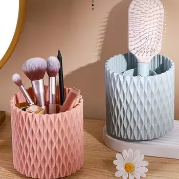 Женская мода Пыленепроницаемые подарки Многофункциональная ручка Косметика Тени для век Помада Коробка для хранения Органайзер Настольный вращающийся на 360° Ведро для девочек Уникальный макияж White/Normal