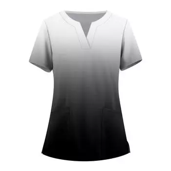 Женская мода, рабочая одежда с v-образным вырезом, короткими рукавами и карманами, топы с принтом, летние топы для женщин L чёрный