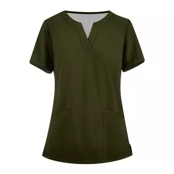 Женская мода, рабочая одежда с v-образным вырезом, короткими рукавами и карманами, топы с принтом, летние топы для женщин L армия зеленый