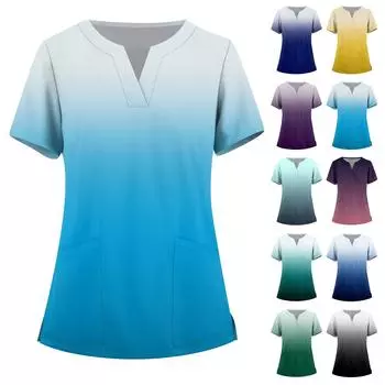 Женская мода, рабочая одежда с v-образным вырезом, короткими рукавами и карманами, топы с принтом, летние топы для женщин L чёрный