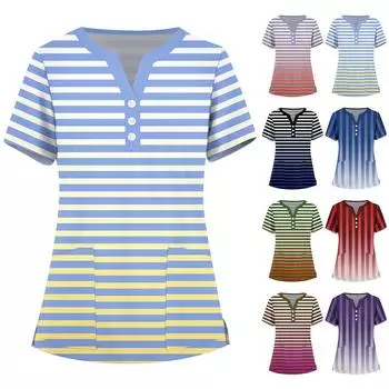 Женская мода, рабочая одежда с v-образным вырезом, короткими рукавами и карманами, топы с принтом, летние топы для женщин L армия зеленый