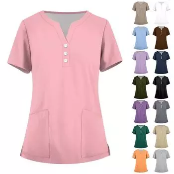 Женская мода, рабочая одежда с v-образным вырезом, короткими рукавами и карманами, топы с принтом, летние топы для женщин L армия зеленый