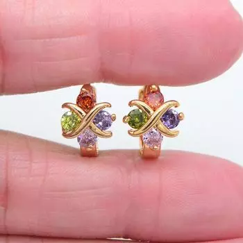 Женская мода Радуга Циркон CZ Бесконечный символ Huggie Хооп Серьги Ювелирные изделия разноцветный