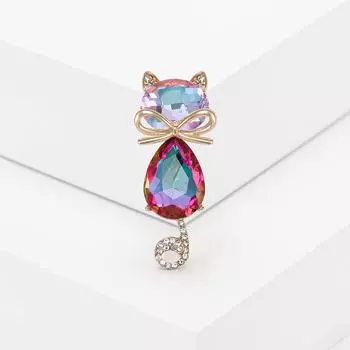 Женская мода Радуга Кристалл милый кот броши для женщин Роскошные цвета: золотистый, серебряный цвет сплав животное брошь булавки серый