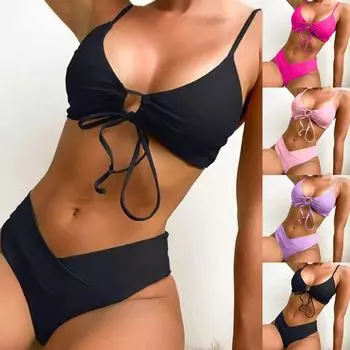 Женская мода, раздельное сексуальное бикини с подушечками для бюстгальтера, без стального бюстгальтера, купальник XL чёрный