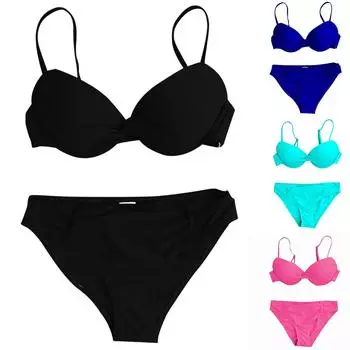 Женская мода, раздельное сексуальное бикини с подушечками для бюстгальтера, без стального бюстгальтера, купальник M чёрный