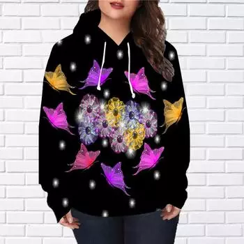 Женская мода разноцветный принт одуванчика бабочки свободные толстовки топы блузка свитшот повседневный длинный рукав пуловер топы XS зелёный