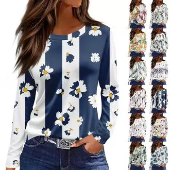 Женская мода разрез Хэллоуин принт круглый вырез длинный рукав топ L