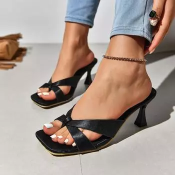 Женская мода ретро сандалии с открытым носком босоножки на каблуке тапочки повседневные высокие каблуки шлепанцы для женщин тренд 37