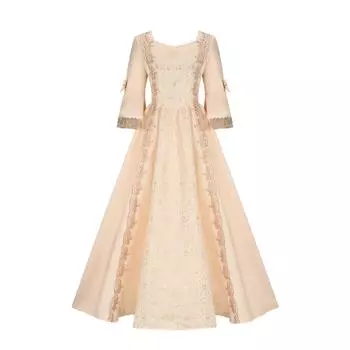 Женская мода Ретро-спектакль Танцевальное представление Кружевное кружевное вечернее платье с расклешенными рукавами L бежевый