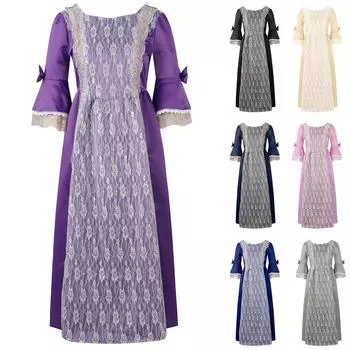 Женская мода Ретро-спектакль Танцевальное представление Кружевное кружевное вечернее платье с расклешенными рукавами XL