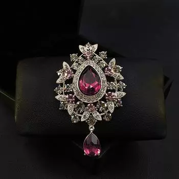 Женская мода, роза, красный кристалл, цветок, броши для женщин, роскошный серебряный цвет, винтажная брошь из сплава с растением, булавки синий