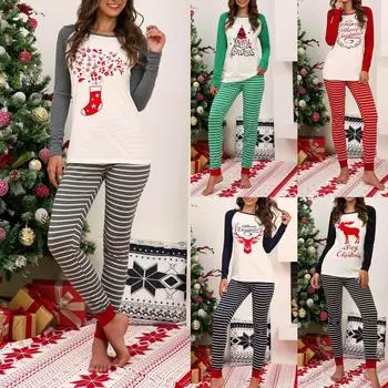 Женская мода, рождественская повседневная пижамная вечеринка, топ и брюки, женская теплая женская одежда XXXL чёрный