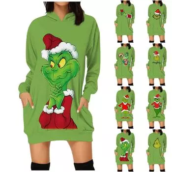 Женская мода Рождественский принт Карманы Толстовки с длинными рукавами Пуловеры Толстовки XXXL красный