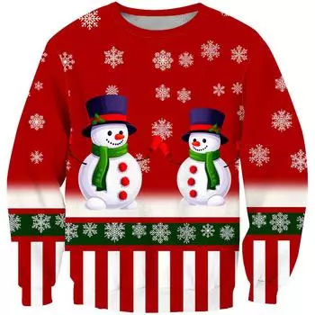 Женская мода Рождество День Печатный Толстовка Осень Зима Толстовки Длинные рукава Футболка Круглый вырез Толстовка Женские толстовки Женские топы S