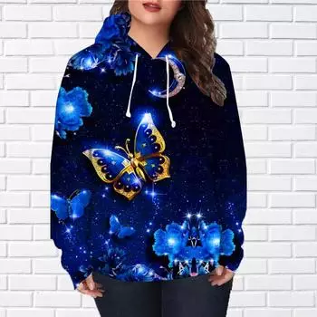 Женская мода розовая бабочка принт свободные толстовки топы блузка свитшот повседневный длинный рукав пуловер топы XS зелёный