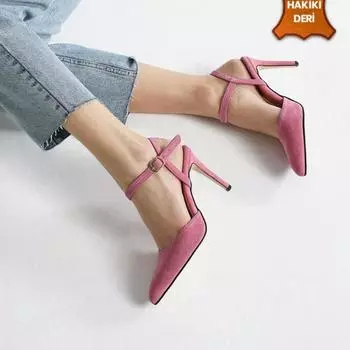 Женская мода Розовые женские туфли на каблуке из натуральной замши