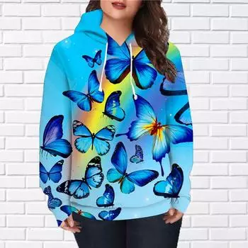 Женская мода розовый кристалл бабочка принт свободные толстовки топы блузка свитшот повседневный длинный рукав пуловер топы XS розовый