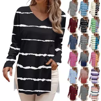 Женская мода рубашки с длинным рукавом с принтом свободные облегающие V-образные вырезы базовые топы повседневные наряды L бежевый