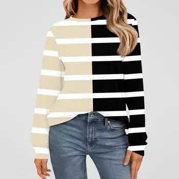 Женская мода рубашки с длинным рукавом свободные облегающие с круглым вырезом базовые топы повседневные наряды L бежевый