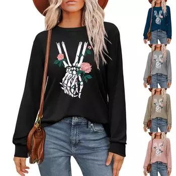 Женская мода рубашки с длинным рукавом свободные облегающие с круглым вырезом базовые топы повседневные наряды L чёрный