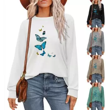 Женская мода рубашки с длинным рукавом свободные облегающие с круглым вырезом базовые топы повседневные наряды XXL