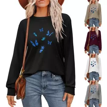 Женская мода рубашки с длинным рукавом свободные облегающие с круглым вырезом базовые топы повседневные наряды M