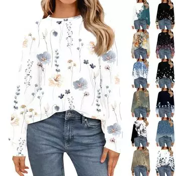 Женская мода рубашки с длинным рукавом свободные облегающие с круглым вырезом базовые топы повседневные наряды L армия зеленый