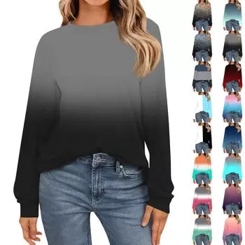 Женская мода рубашки с длинным рукавом свободные облегающие с круглым вырезом базовые топы повседневные наряды L чёрный