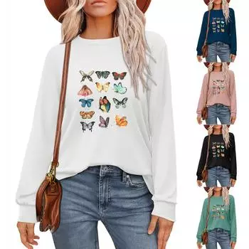 Женская мода рубашки с длинным рукавом свободные облегающие с круглым вырезом базовые топы повседневные наряды XXXL чёрный