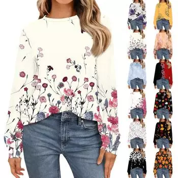 Женская мода рубашки с длинным рукавом свободные облегающие с круглым вырезом базовые топы повседневные наряды L чёрный