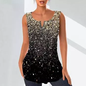Женская мода рубашки с v-образным вырезом повседневные топы футболка женская жилет с 3D принтом в виде ромба блузка без рукавов больших размеров топы на бретелях XS золотой