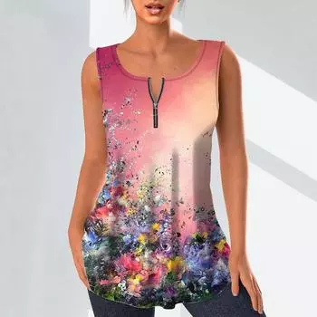 Женская мода рубашки с v-образным вырезом повседневные топы футболка женский жилет с 3D-принтом цветов блузка без рукавов больших размеров топы на бретелях XS синий