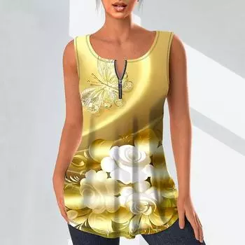 Женская мода рубашки с v-образным вырезом повседневные топы футболка женский жилет с 3D-бабочкой и цветочным принтом плюс размер блузка без рукавов топы на бретелях M красный