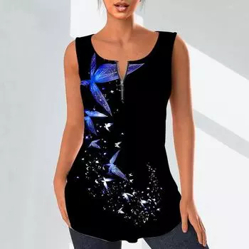 Женская мода рубашки с v-образным вырезом повседневные топы футболка женская 3D красивая жилетка с принтом бабочки плюс размер блузка без рукавов топы на бретелях M розовый