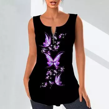 Женская мода рубашки с v-образным вырезом повседневные топы футболка женская 3D красивая жилетка с принтом бабочки плюс размер блузка без рукавов топы на бретелях XS золотой